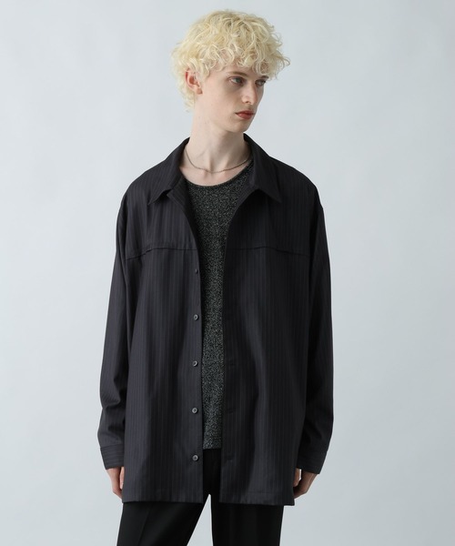 HARE（ハレ）の「BIGカラーストライプシャツ(HARE)（シャツ/ブラウス・メンズ・ブルー/ブラック/グレー・FREE）」の12枚目の写真