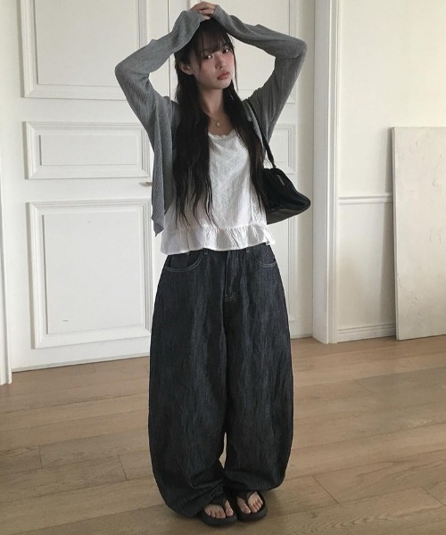 バルーンとろみ生デニムワイドロングパンツ