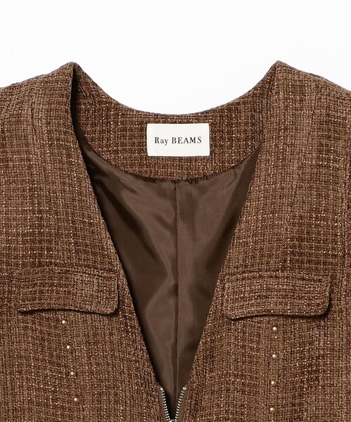 Ray BEAMS（レイビームス）の「ツイード スタッズ ノースリーブ ワンピース（ワンピース・レディース・ブラック/ダークブラウン・0/1）」の9枚目の写真