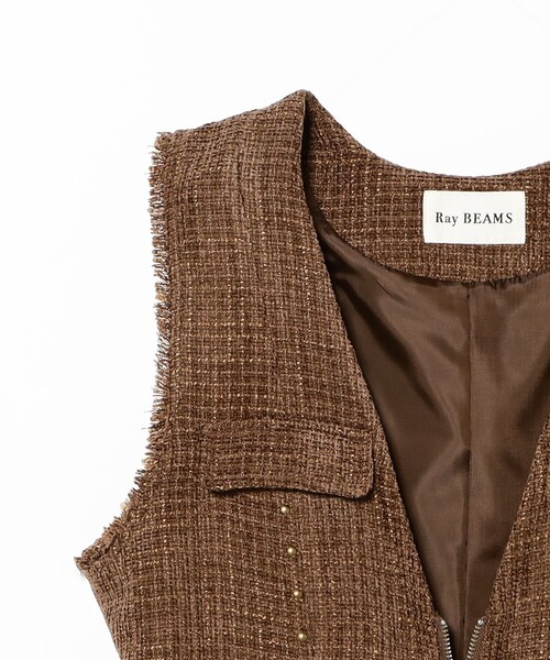 Ray BEAMS（レイビームス）の「ツイード スタッズ ノースリーブ ワンピース（ワンピース・レディース・ブラック/ダークブラウン・0/1）」の10枚目の写真