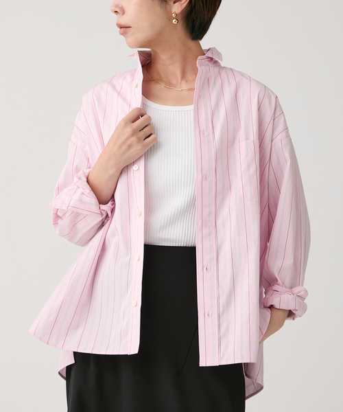 美品＊TICCAティッカ コットンバンドカラーシャツブラウス M ピンク 日本製 TICCA｜ティッカ（レディース）のシャツ/ブラウス（ピンク/桃色系