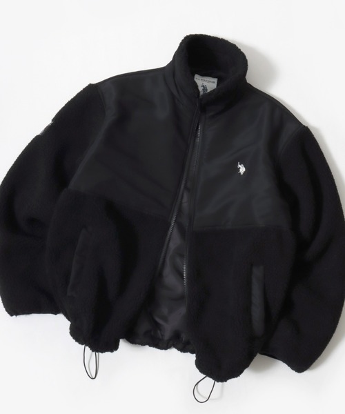 U.S. POLO ASSN.（ユーエスポロアッスン）の「U.S. POLO ASSN./ユーエスポロアッスン Boa Jacket/オーバーサイズ ボアフリースジャケット/レディース メンズ（ブルゾン・メンズ・アイボリー/ブラック・M/L/LL）」の2枚目の写真