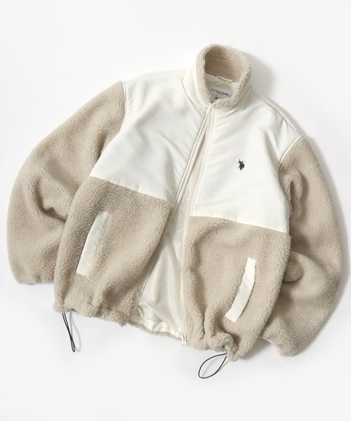 U.S. POLO ASSN.（ユーエスポロアッスン）の「U.S. POLO ASSN./ユーエスポロアッスン Boa Jacket/オーバーサイズ ボアフリースジャケット/レディース メンズ（ブルゾン・メンズ・アイボリー/ブラック・M/L/LL）」の10枚目の写真