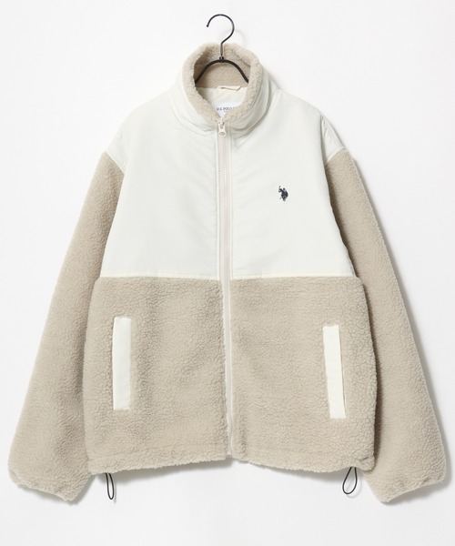 U.S. POLO ASSN.（ユーエスポロアッスン）の「U.S. POLO ASSN./ユーエスポロアッスン Boa Jacket/オーバーサイズ ボアフリースジャケット/レディース メンズ（ブルゾン・メンズ・アイボリー/ブラック・M/L/LL）」の5枚目の写真