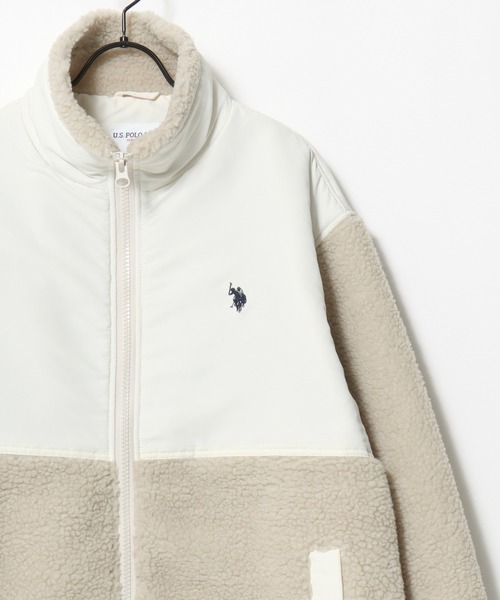 U.S. POLO ASSN.（ユーエスポロアッスン）の「U.S. POLO ASSN./ユーエスポロアッスン Boa Jacket/オーバーサイズ ボアフリースジャケット/レディース メンズ（ブルゾン・メンズ・アイボリー/ブラック・M/L/LL）」の3枚目の写真