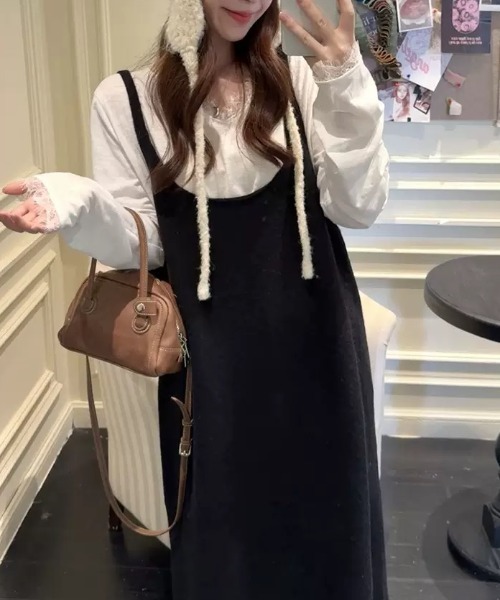 gossip！ロサンゼルス（ゴシップロサンゼルス）の「ゆったり シンプルカジュアルレイヤードニットキャミロングワンピース（ワンピース・レディース・ブラック/グレー/オフホワイト・FREE）」の21枚目の写真