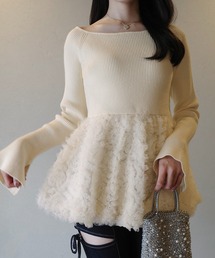 JUNOAH（ジュノア）の「チュールペプラムドッキングニット（ニット/セーター）」