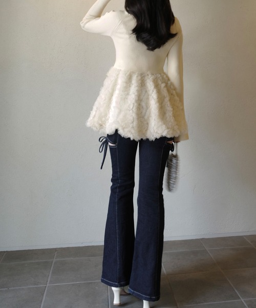 JUNOAH チュールペプラムドッキングニット セール】チュールペプラムドッキングニット（ニット/セーター