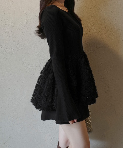 チュールペプラムドッキングニット（ニット/セーター）｜JUNOAH