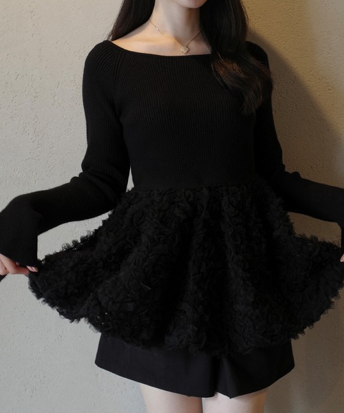 セール】チュールペプラムドッキングニット（ニット/セーター