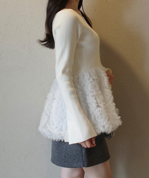 JUNOAH チュールペプラムドッキングニット セール】チュールペプラムドッキングニット（ニット/セーター