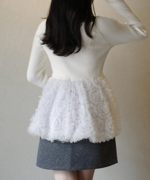 JUNOAH チュールペプラムドッキングニット セール】チュールペプラムドッキングニット（ニット/セーター