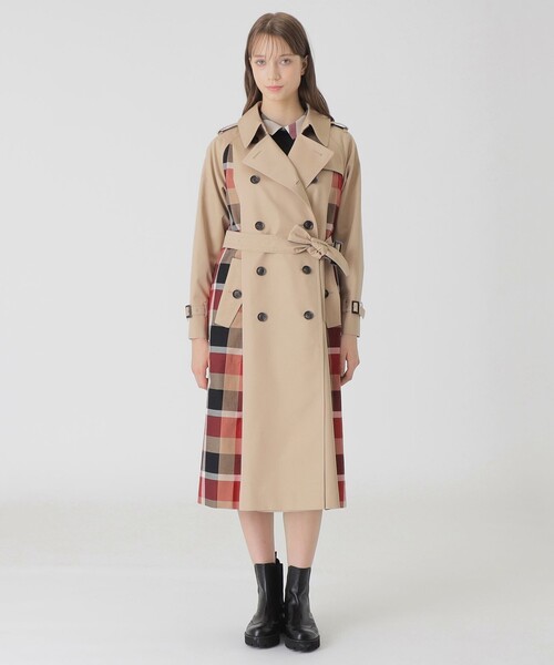 BLUE LABEL CRESTBRIDGE(ブルーレーベルクレストブリッジ)の「【10th ANNIVERSARY】ライトギャバジンパーシャルチェックトレンチコート(トレンチコート・レディース・ベージュ/ベージュ系その他・36/38)」の3枚目の写真