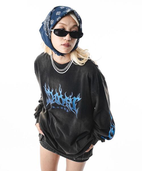 SHORT ROUND（ショートラウンド）の「SHORT ROUND/フレイムグラフィックBIGロンT（Tシャツ/カットソー・メンズ・ブラウン/ブラック・MEDIUM/LARGE）」の2枚目の写真