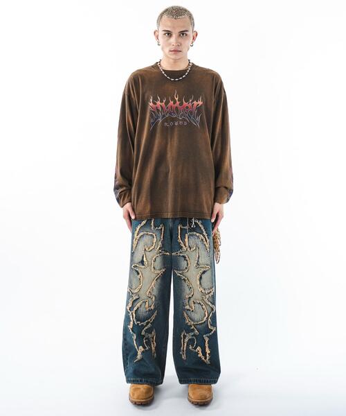 SHORT ROUND（ショートラウンド）の「SHORT ROUND/フレイムグラフィックBIGロンT（Tシャツ/カットソー・メンズ・ブラウン/ブラック・MEDIUM/LARGE）」の14枚目の写真
