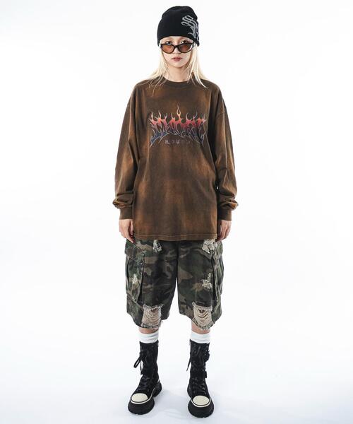 SHORT ROUND（ショートラウンド）の「SHORT ROUND/フレイムグラフィックBIGロンT（Tシャツ/カットソー・メンズ・ブラウン/ブラック・MEDIUM/LARGE）」の18枚目の写真