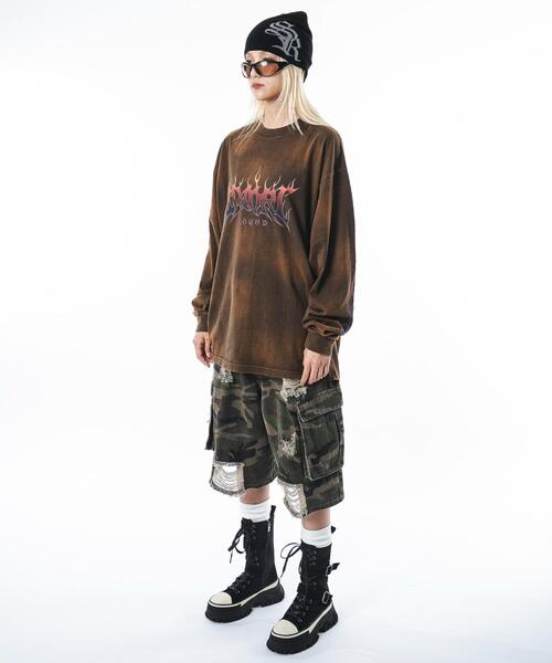 SHORT ROUND（ショートラウンド）の「SHORT ROUND/フレイムグラフィックBIGロンT（Tシャツ/カットソー・メンズ・ブラウン/ブラック・MEDIUM/LARGE）」の19枚目の写真