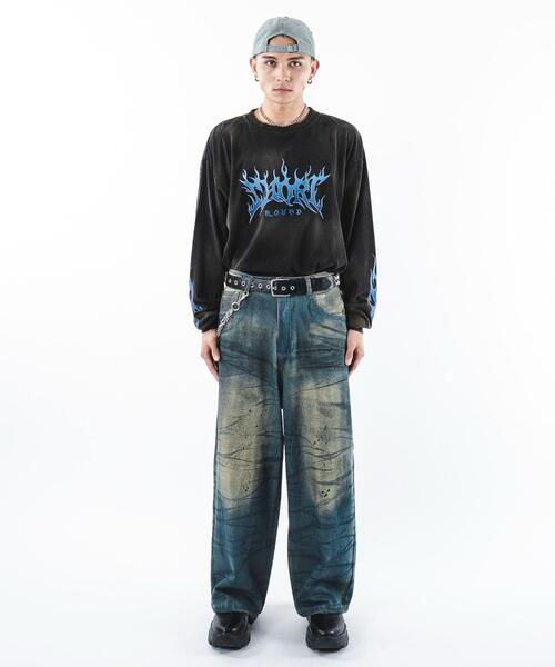 SHORT ROUND（ショートラウンド）の「SHORT ROUND/フレイムグラフィックBIGロンT（Tシャツ/カットソー・メンズ・ブラウン/ブラック・MEDIUM/LARGE）」の6枚目の写真