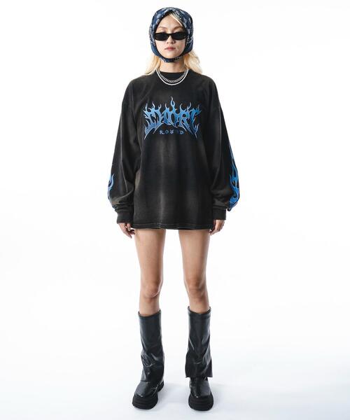 SHORT ROUND（ショートラウンド）の「SHORT ROUND/フレイムグラフィックBIGロンT（Tシャツ/カットソー・メンズ・ブラウン/ブラック・MEDIUM/LARGE）」の10枚目の写真