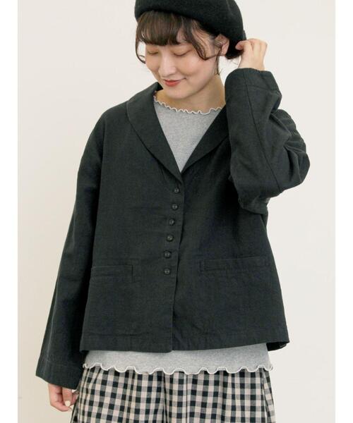 Samansa Mos2（サマンサ モスモス）の「【Cross×Linen】ショールカラージャケット（ノーカラージャケット・レディース・チャコールグレー/ベージュ/キナリ/ブラック・F）」の3枚目の写真