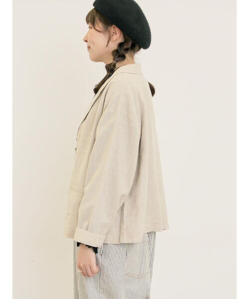 サマンサモスモス　CrossxLinen ショールカラージャケット Cross×Linen】ショールカラージャケット（チャコールグレー