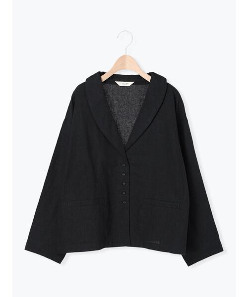 サマンサモスモス　CrossxLinen ショールカラージャケット Cross×Linen】ショールカラージャケット（チャコールグレー