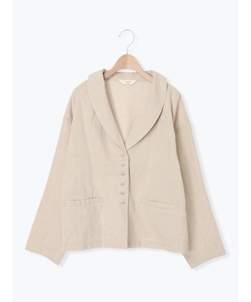 サマンサモスモス　CrossxLinen ショールカラージャケット Cross×Linen】ショールカラージャケット（チャコールグレー