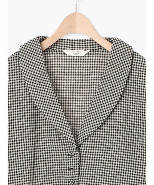 サマンサモスモス　CrossxLinen ショールカラージャケット Cross×Linen】ショールカラージャケット（チャコールグレー