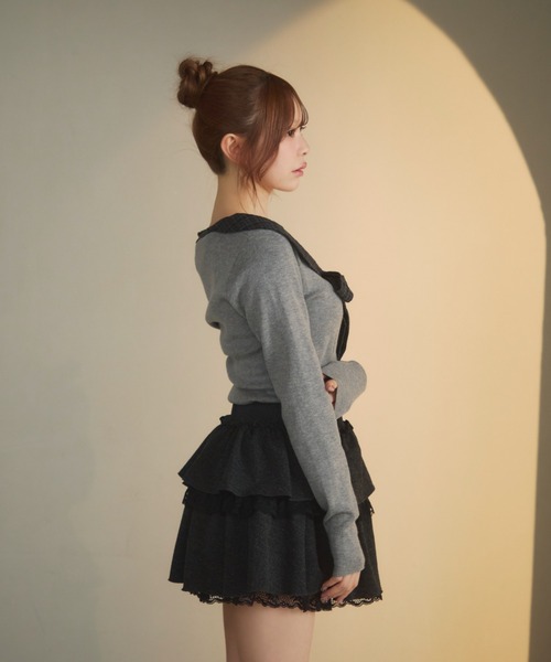 TITTY&CO.（ティティーアンドコー）の「チェックカラーリボンニット（ニット/セーター・レディース・ブラック/アイボリー/ブルー/グレー・FREE）」の19枚目の写真