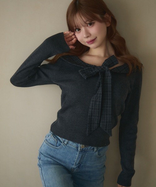 セール】チェックカラーリボンニット（ニット/セーター）｜TITTY&CO