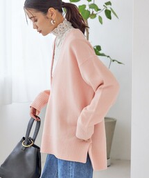 極美品　SHIPS 手洗い可能　FOX クルーネック カーディガン　春色　桜色 セール】〈手洗い可能〉フォックス クルーネック ニット カーディガン