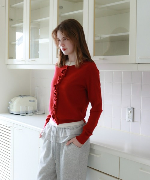 mic by Olu.(ミックバイオルドット)の「フリルレイヤードカーディガン(カーディガン/ボレロ・レディース・グレー/レッド・FREE)」の12枚目の写真