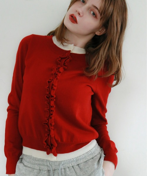 mic by Olu.(ミックバイオルドット)の「フリルレイヤードカーディガン(カーディガン/ボレロ・レディース・グレー/レッド・FREE)」の20枚目の写真