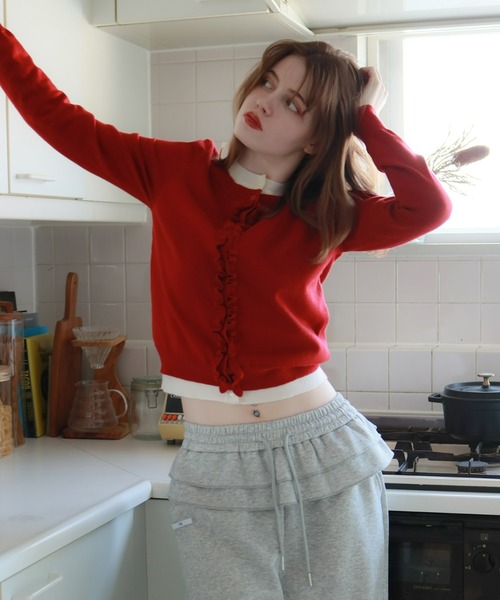 mic by Olu.(ミックバイオルドット)の「フリルレイヤードカーディガン(カーディガン/ボレロ・レディース・グレー/レッド・FREE)」の21枚目の写真