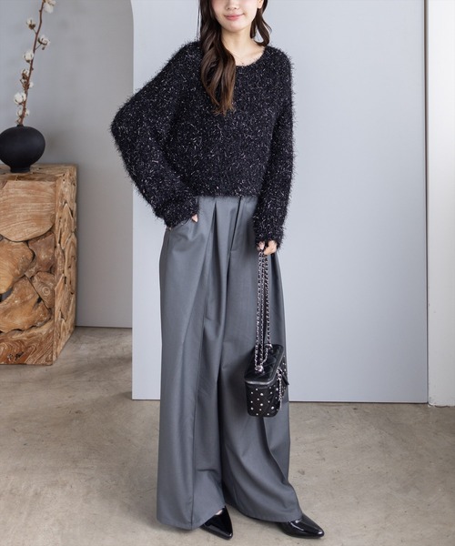 CLEAR BASIC（クリアベーシック）の「ラメニットプルオーバー［大人 カジュアル 着回し力抜群］（ニット/セーター・レディース・モカ/ブラック/ライトグレー・F）」の6枚目の写真