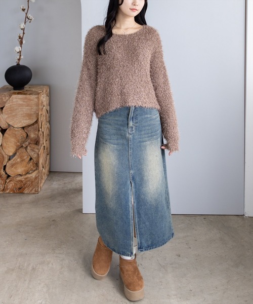 CLEAR BASIC（クリアベーシック）の「ラメニットプルオーバー［大人 カジュアル 着回し力抜群］（ニット/セーター・レディース・モカ/ブラック/ライトグレー・F）」の4枚目の写真