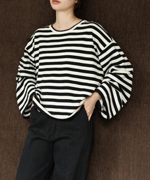 select MOCA Et | 【Et】Flare Sleeve Assorted Border Knit(ニット/セーター)