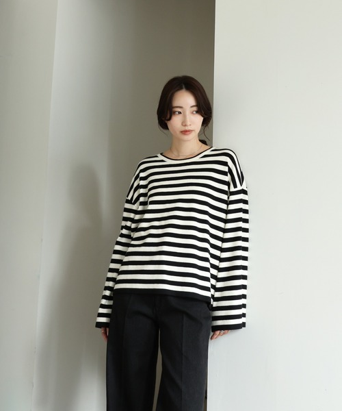 select MOCA Et（セレクトモカエト）の「【Et】Flare Sleeve Assorted Border Knit（ニット/セーター・レディース・ブラウン/ブラック/アイボリー・FREE）」の17枚目の写真