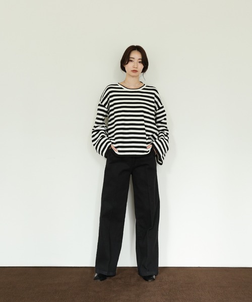select MOCA Et（セレクトモカエト）の「【Et】Flare Sleeve Assorted Border Knit（ニット/セーター・レディース・ブラウン/ブラック/アイボリー・FREE）」の5枚目の写真