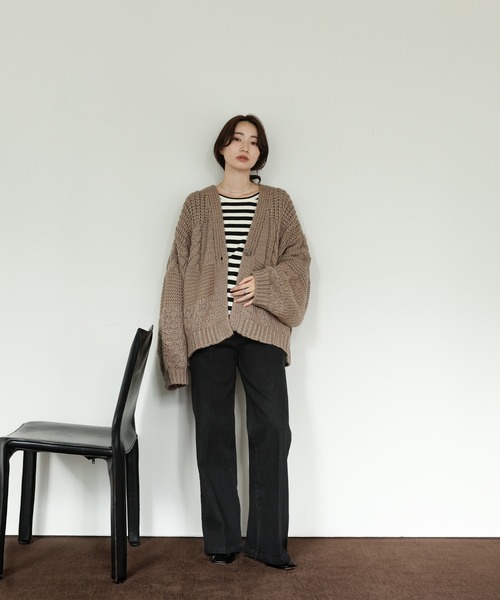 select MOCA Et（セレクトモカエト）の「【Et】Flare Sleeve Assorted Border Knit（ニット/セーター・レディース・ブラウン/ブラック/アイボリー・FREE）」の20枚目の写真
