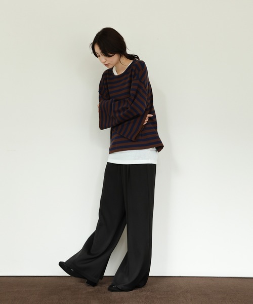 select MOCA Et（セレクトモカエト）の「【Et】Flare Sleeve Assorted Border Knit（ニット/セーター・レディース・ブラウン/ブラック/アイボリー・FREE）」の11枚目の写真