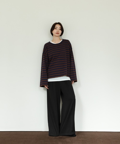 select MOCA Et（セレクトモカエト）の「【Et】Flare Sleeve Assorted Border Knit（ニット/セーター・レディース・ブラウン/ブラック/アイボリー・FREE）」の4枚目の写真