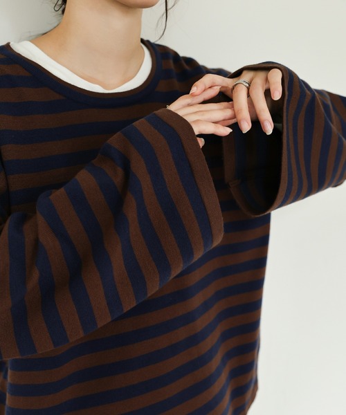 select MOCA Et（セレクトモカエト）の「【Et】Flare Sleeve Assorted Border Knit（ニット/セーター・レディース・ブラウン/ブラック/アイボリー・FREE）」の13枚目の写真