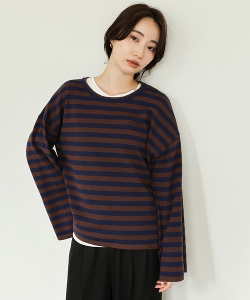 select MOCA Et（セレクトモカエト）の「【Et】Flare Sleeve Assorted Border Knit（ニット/セーター・レディース・ブラウン/ブラック/アイボリー・FREE）」の12枚目の写真