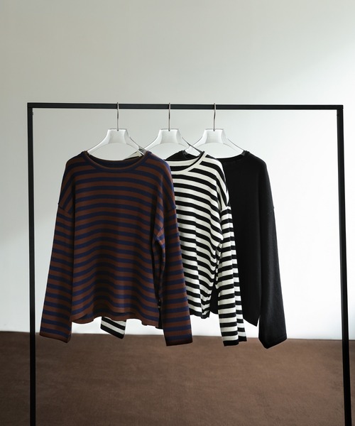 select MOCA Et（セレクトモカエト）の「【Et】Flare Sleeve Assorted Border Knit（ニット/セーター・レディース・ブラウン/ブラック/アイボリー・FREE）」の14枚目の写真