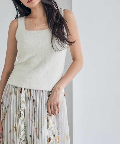 12Twelve Agenda（トゥエルブ　アジェンダ）の「Vネックシャギーミディカーディガン×インナーセット（アンサンブル・レディース・アイボリー/チャコールグレー・M）」の8枚目の写真