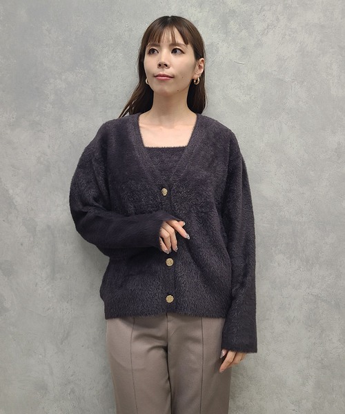 12Twelve Agenda（トゥエルブ　アジェンダ）の「Vネックシャギーミディカーディガン×インナーセット（アンサンブル・レディース・アイボリー/チャコールグレー・M）」の10枚目の写真