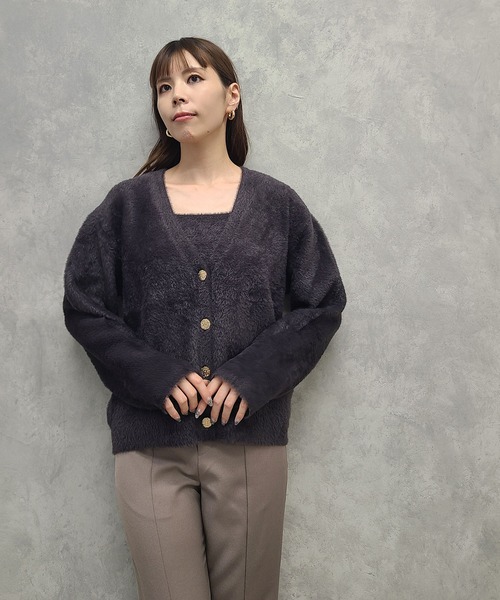 12Twelve Agenda（トゥエルブ　アジェンダ）の「Vネックシャギーミディカーディガン×インナーセット（アンサンブル・レディース・アイボリー/チャコールグレー・M）」の11枚目の写真