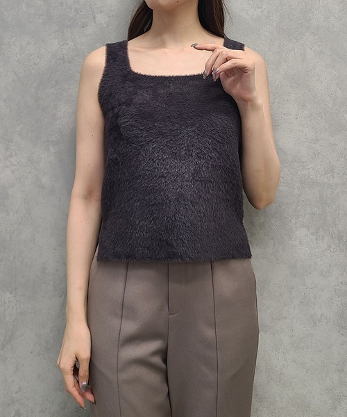 12Twelve Agenda（トゥエルブ　アジェンダ）の「Vネックシャギーミディカーディガン×インナーセット（アンサンブル・レディース・アイボリー/チャコールグレー・M）」の16枚目の写真