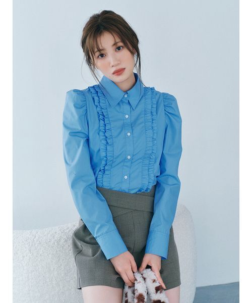 FURFUR(ファーファー)の「コンパクトパフスリーブシャツ(シャツ/ブラウス・レディース・ブルー/ピンク/ホワイト・F)」の1枚目の写真